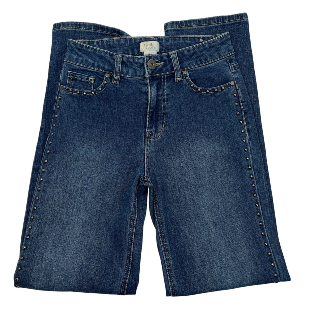 Camila Coelho Studded Jeans High Rise Straight Leg Women's Sz‎ 2/25" Embellished